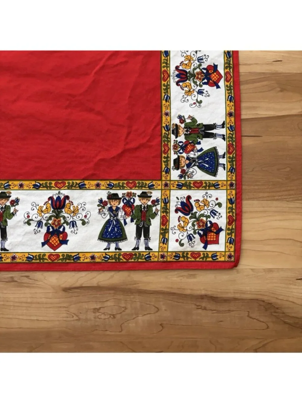 1960's Kolf Austria Folk Art Red White Cotton Tablecloth 26” By 29” EUC